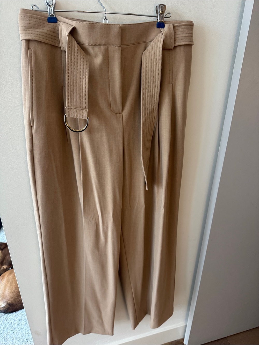 Ann Taylor Taupe Wide-Leg Belted Trousers